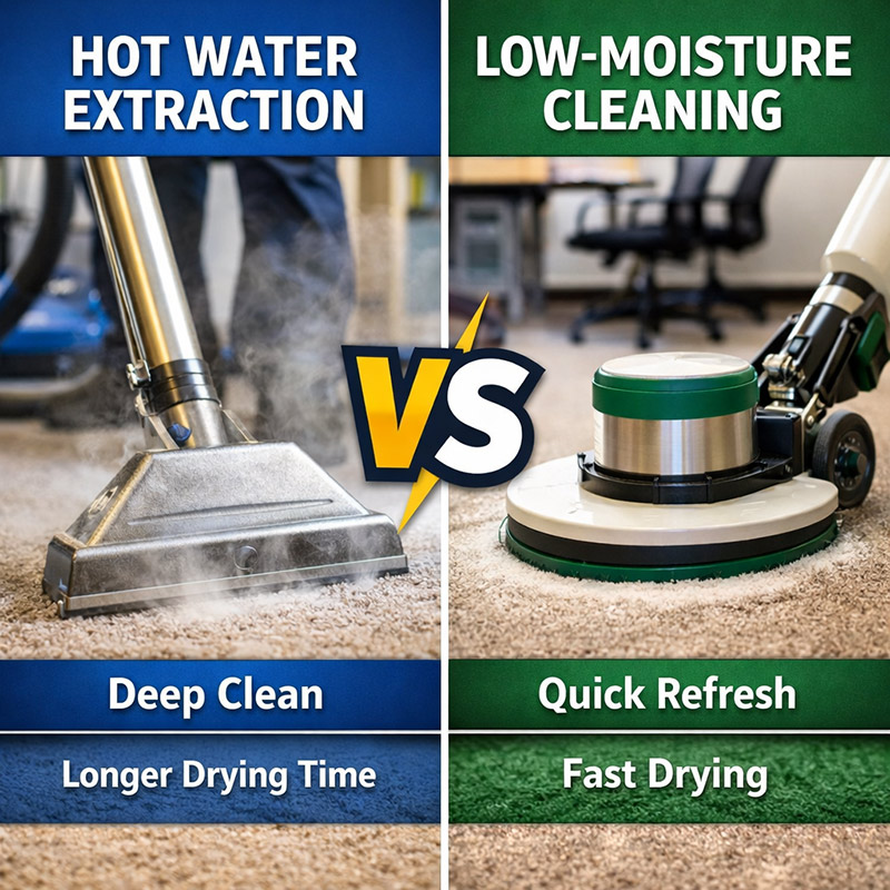 Hot Water Extraction vs Low-Moisture Carpet Cleaning